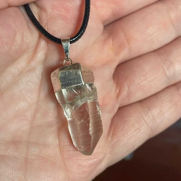 Lemurian Quartz Silver Plated over Copper Electroform Pendant, 18 inch Cord, New - Picture 1 of 3